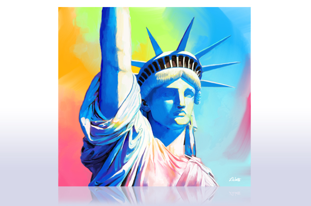 Lloyd Watts’s colorful painting of the Statue of Liberty